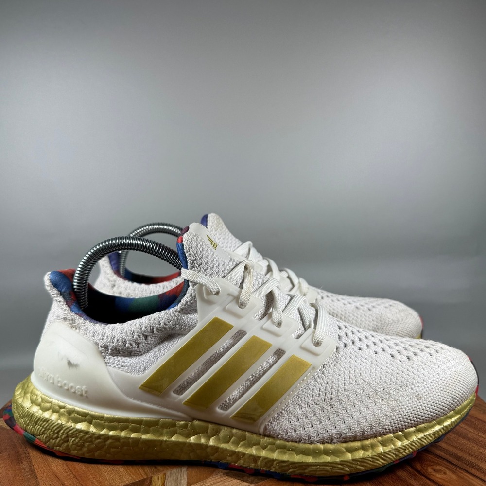 Adidas Ultraboost 5.0 DNA White Gold Metallic Pride HP7425 Womens 9.5 Running